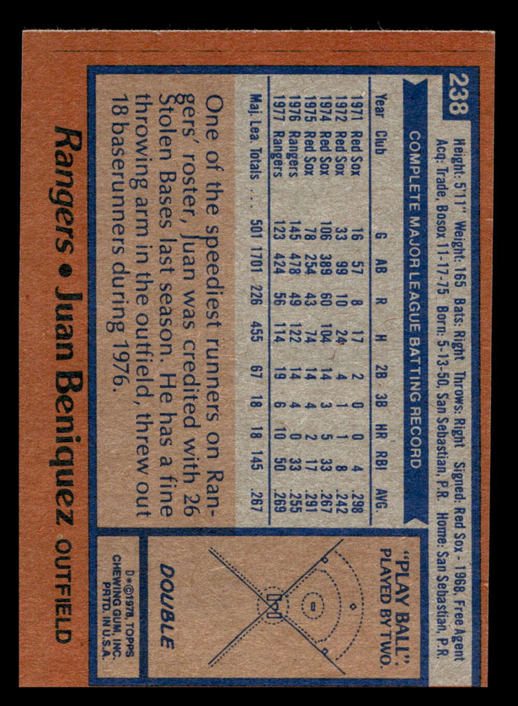 1978 Topps #238 Juan Beniquez Ex-Mint 