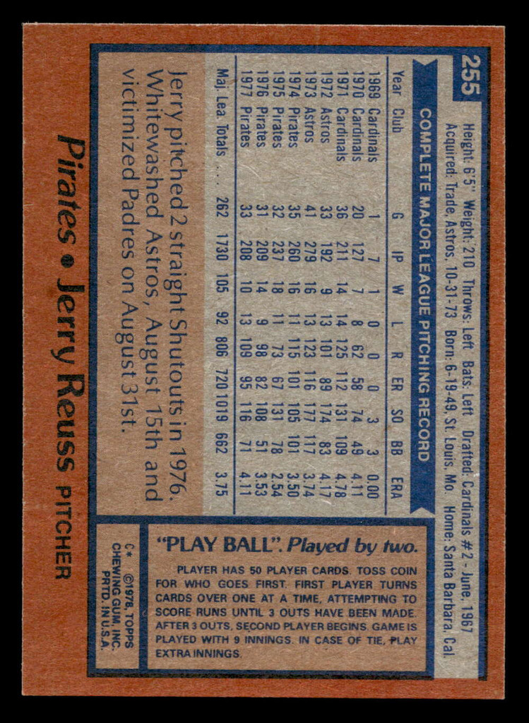 1978 Topps #255 Jerry Reuss Near Mint+ 
