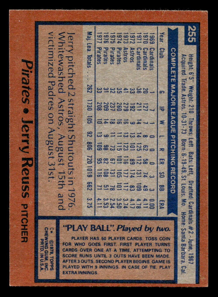 1978 Topps #255 Jerry Reuss Ex-Mint 