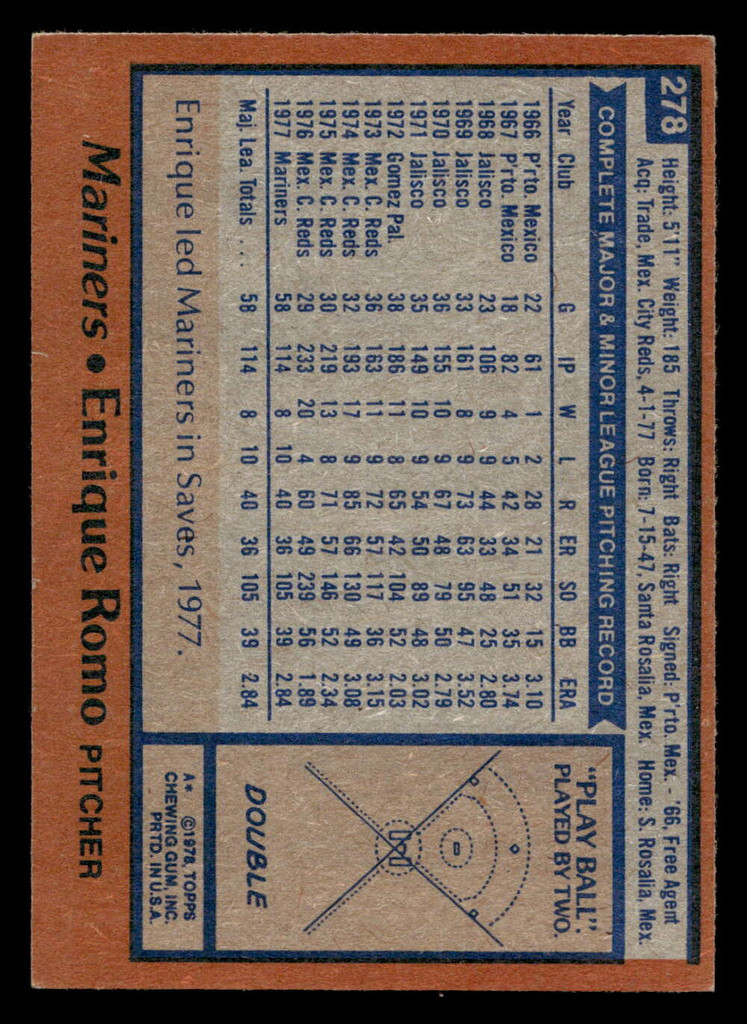 1978 Topps #278 Enrique Romo Near Mint RC Rookie  ID: 519775