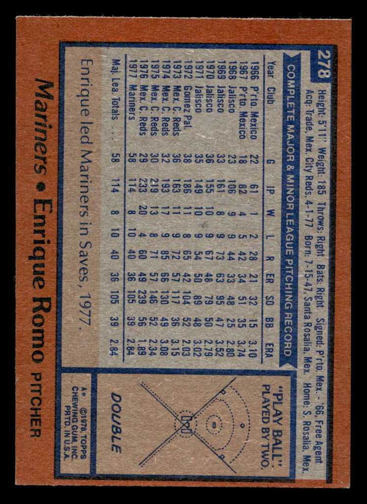 1978 Topps #278 Enrique Romo Ex-Mint RC Rookie  ID: 519776