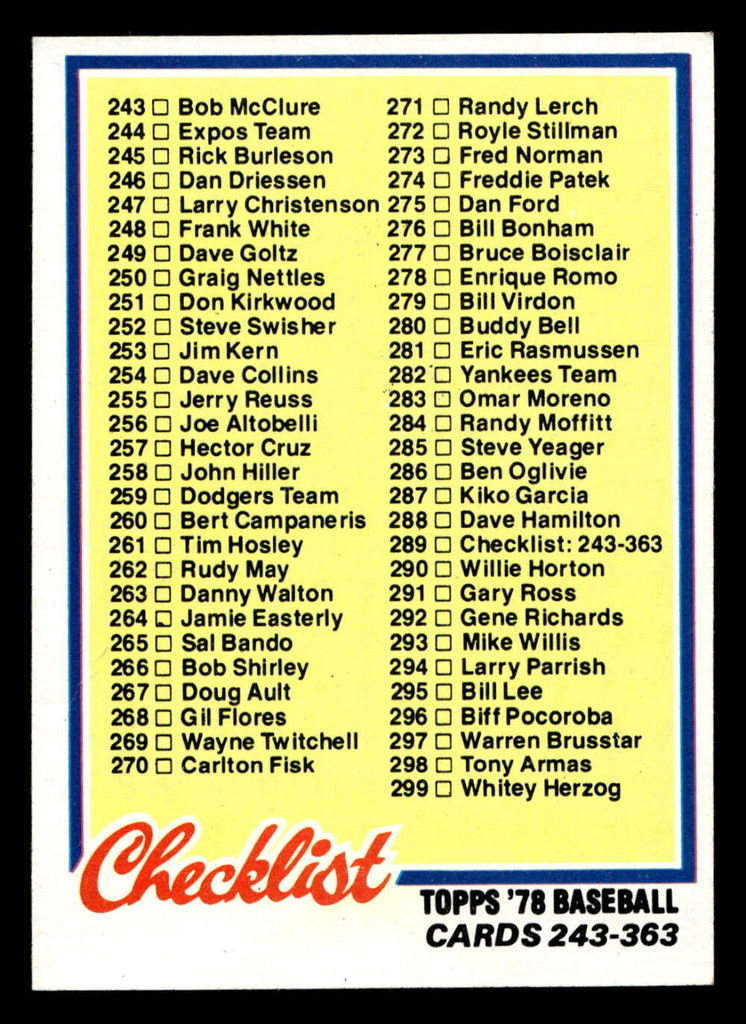 1978 Topps #289 Checklist 243-363 Near Mint  ID: 519822