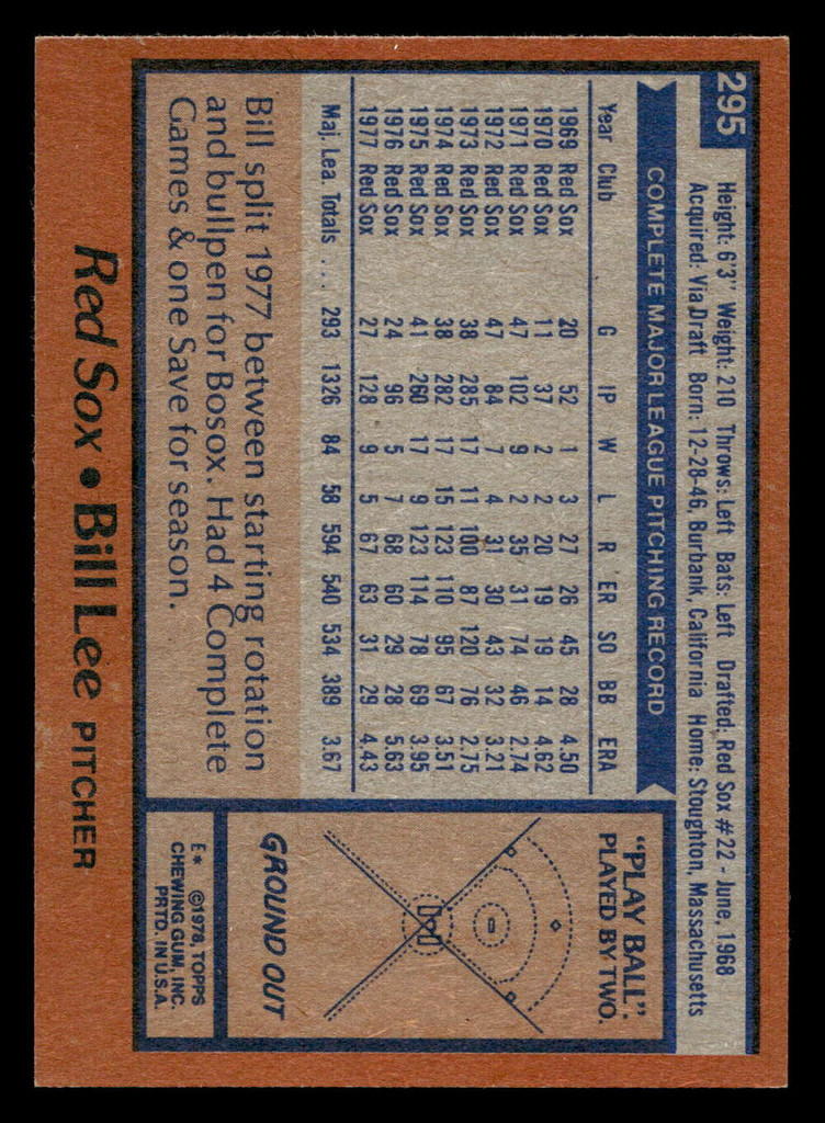 1978 Topps #295 Bill Lee Near Mint  ID: 519843