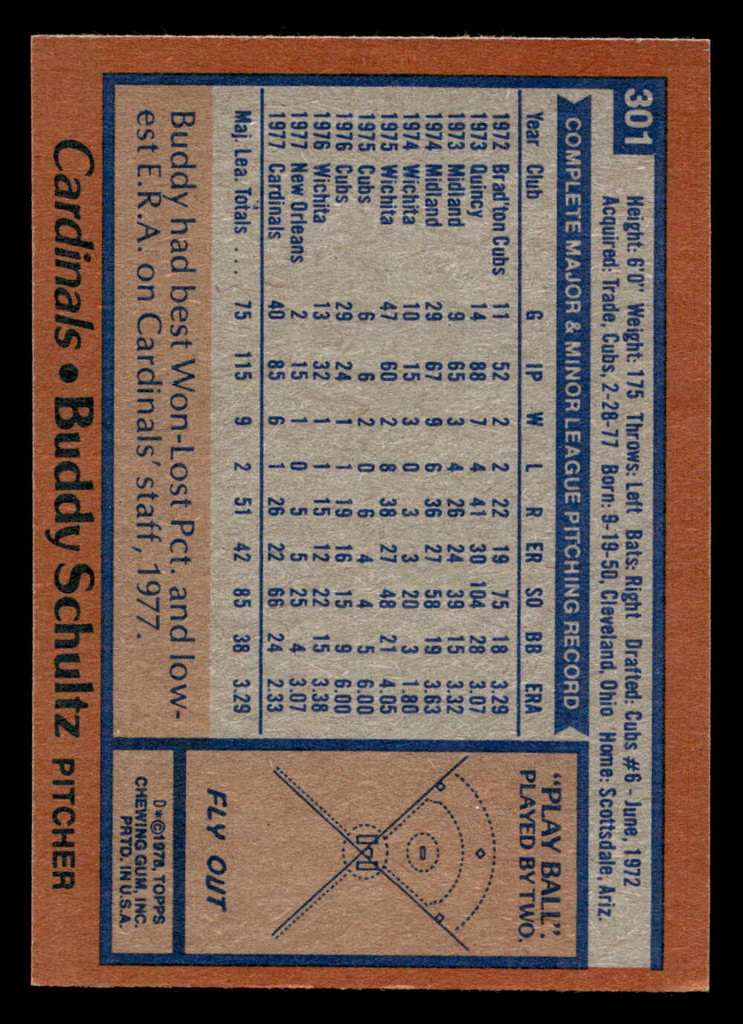 1978 Topps #301 Buddy Schultz Near Mint RC Rookie  ID: 519867