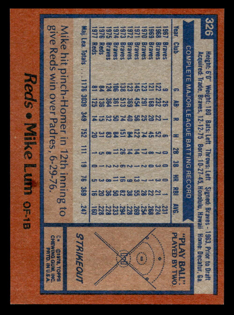 1978 Topps #326 Mike Lum DP Ex-Mint  ID: 519967