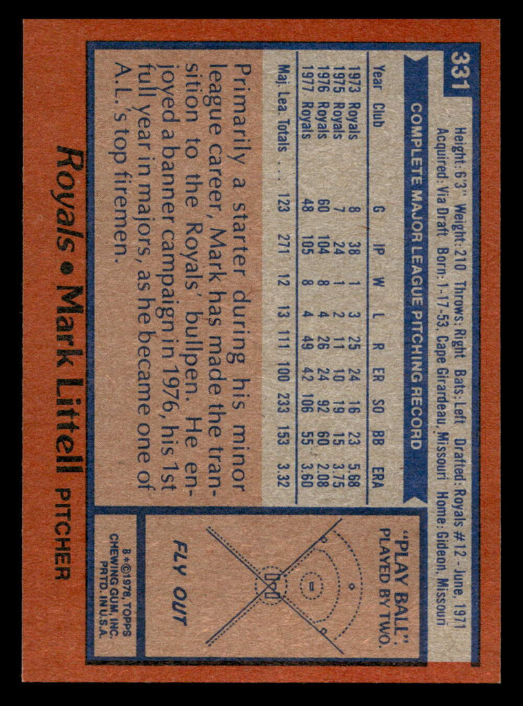 1978 Topps #331 Mark Littell Near Mint+  ID: 519989