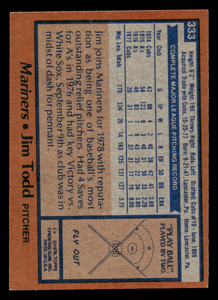 1978 Topps #333 Jim Todd Ex-Mint 