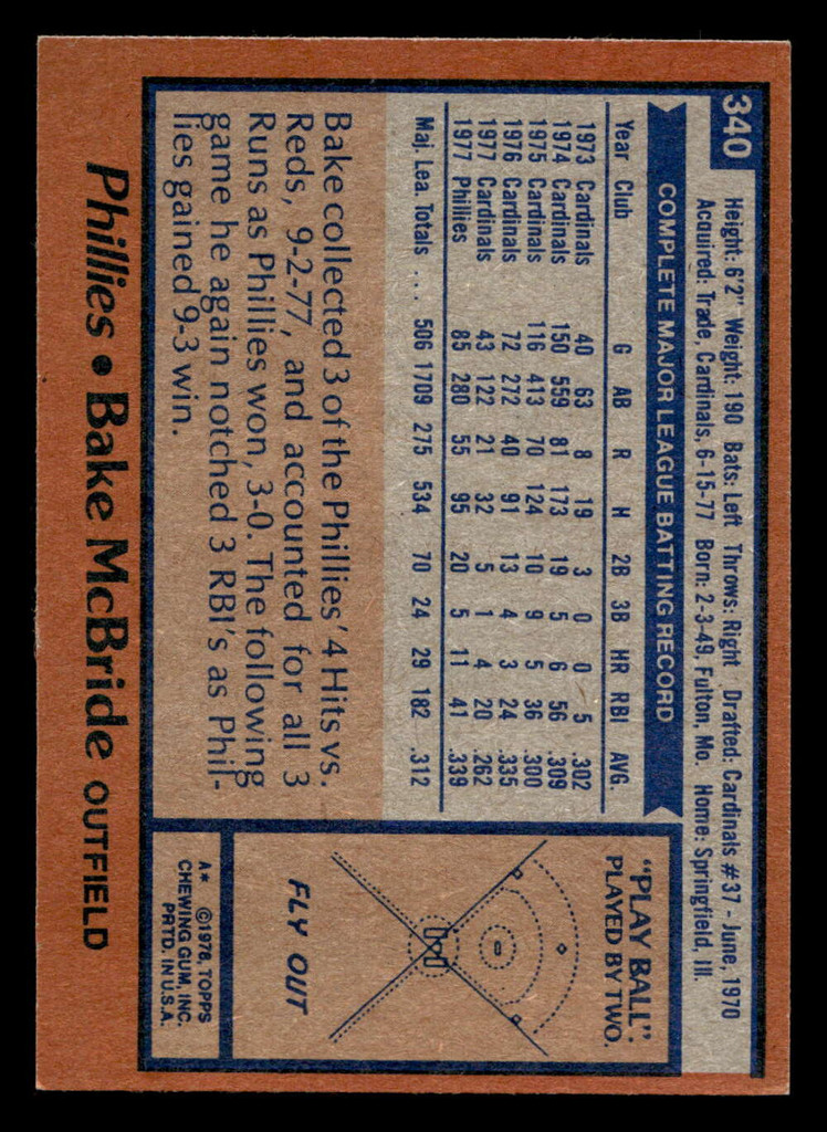 1978 Topps #340 Bake McBride Near Mint 
