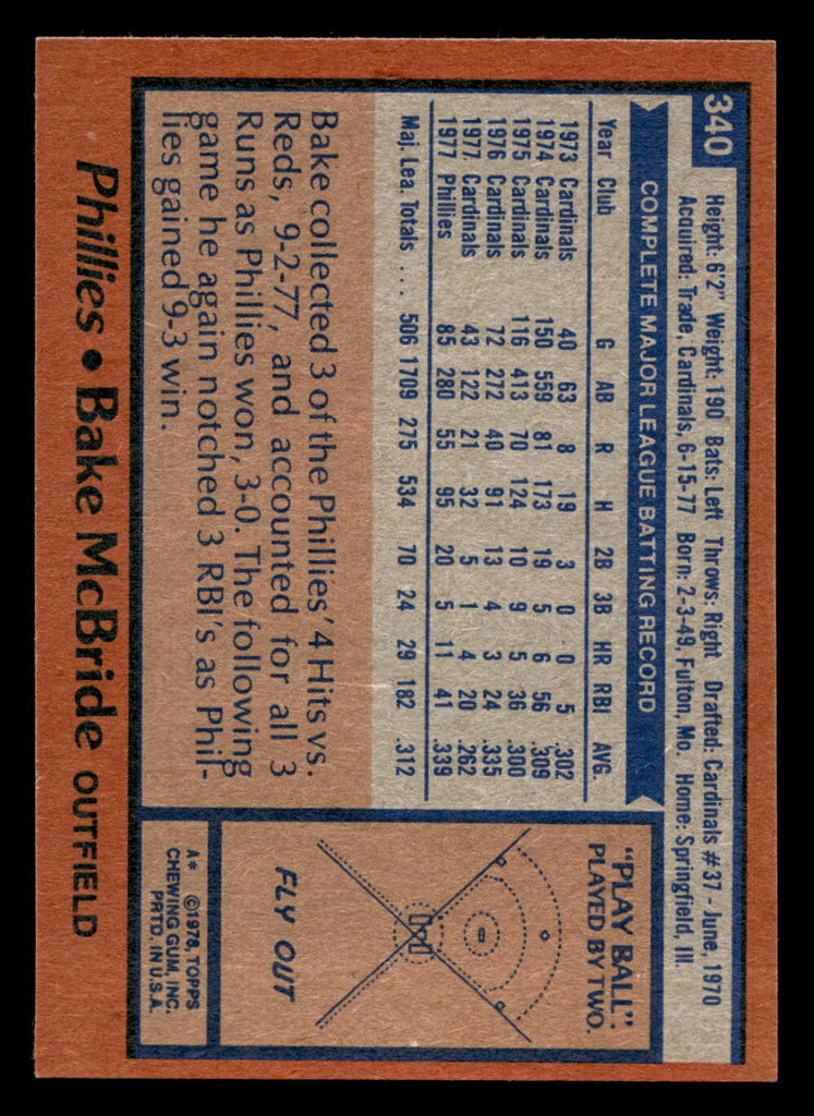 1978 Topps #340 Bake McBride Near Mint+  ID: 520025