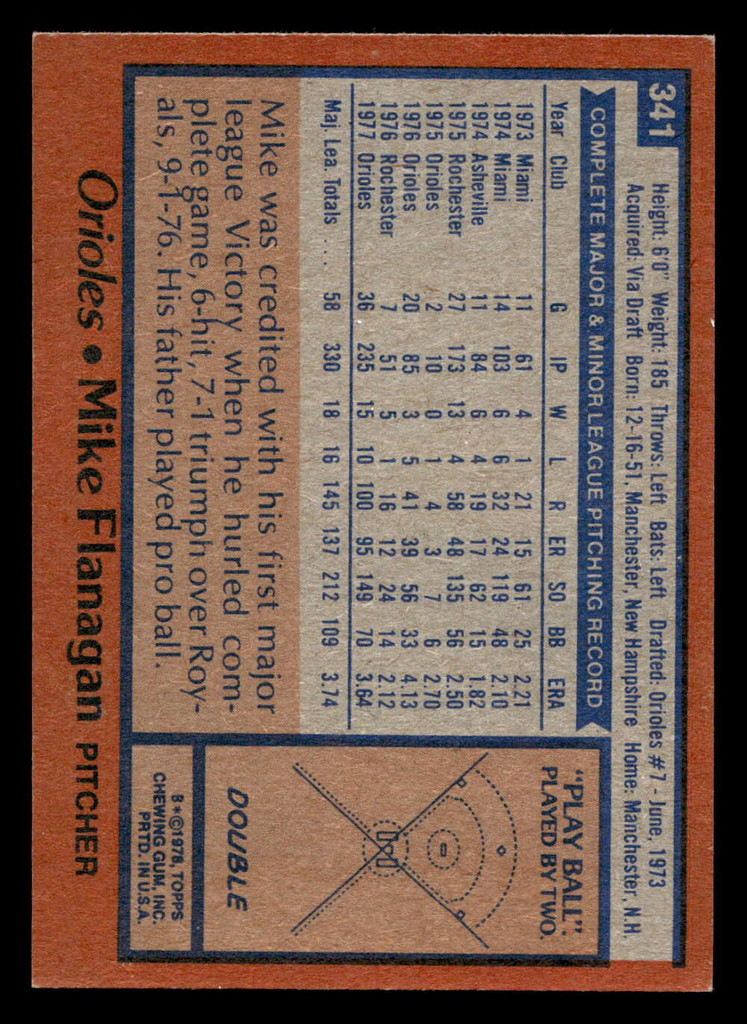 1978 Topps #341 Mike Flanagan Ex-Mint  ID: 520028