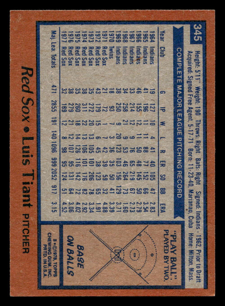1978 Topps #345 Luis Tiant Ex-Mint 