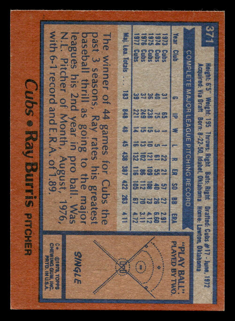 1978 Topps #371 Ray Burris Ex-Mint 