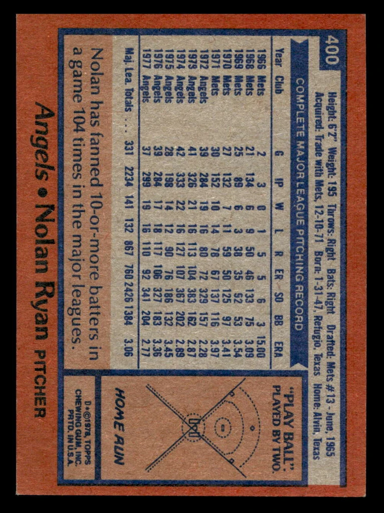 1978 Topps #400 Nolan Ryan Ex-Mint  ID: 520267