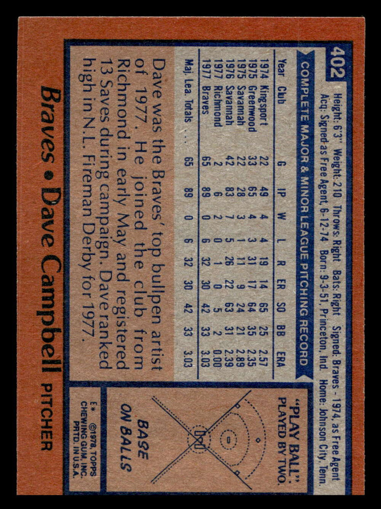 1978 Topps #402 Dave Campbell Near Mint+ 