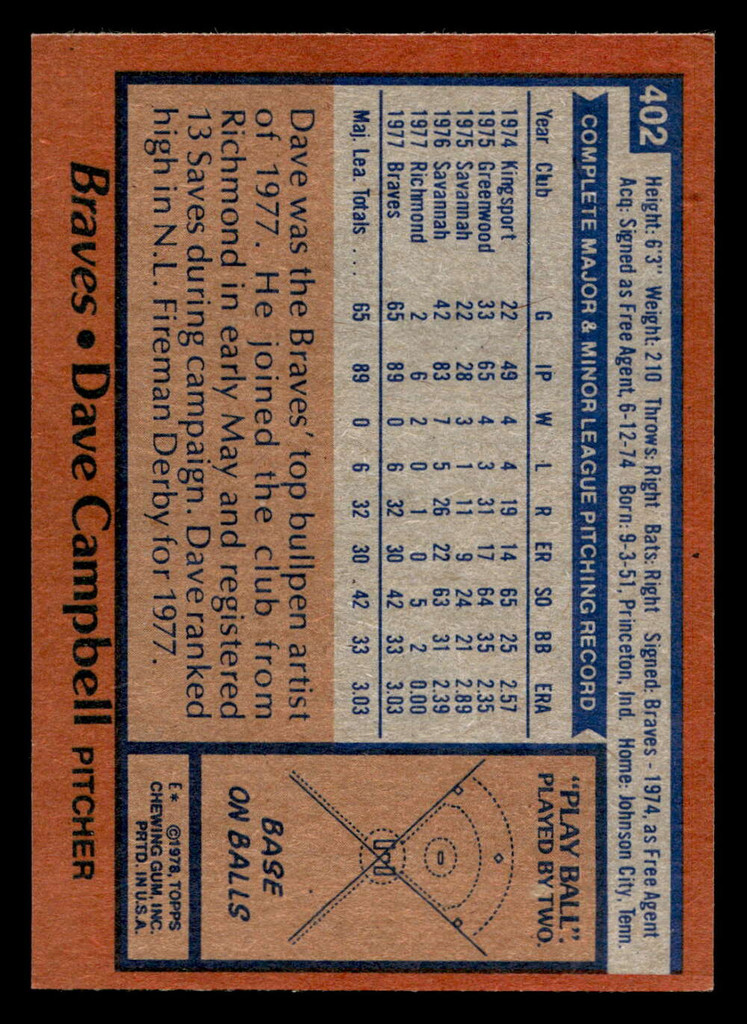 1978 Topps #402 Dave Campbell Near Mint  ID: 520276