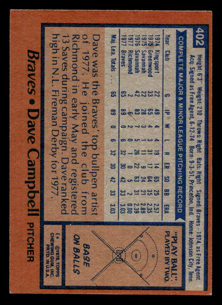1978 Topps #402 Dave Campbell Ex-Mint 