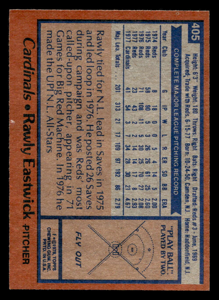 1978 Topps #405 Rawly Eastwick Near Mint+  ID: 520287