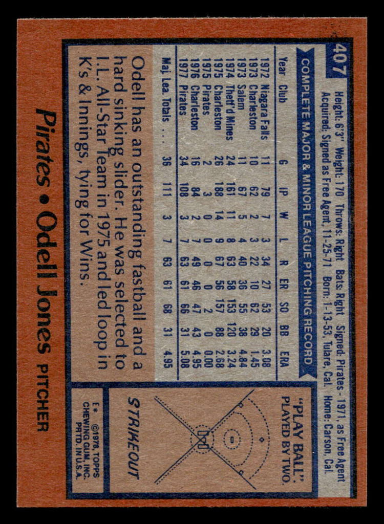 1978 Topps #407 Odell Jones Near Mint+ RC Rookie  ID: 520297