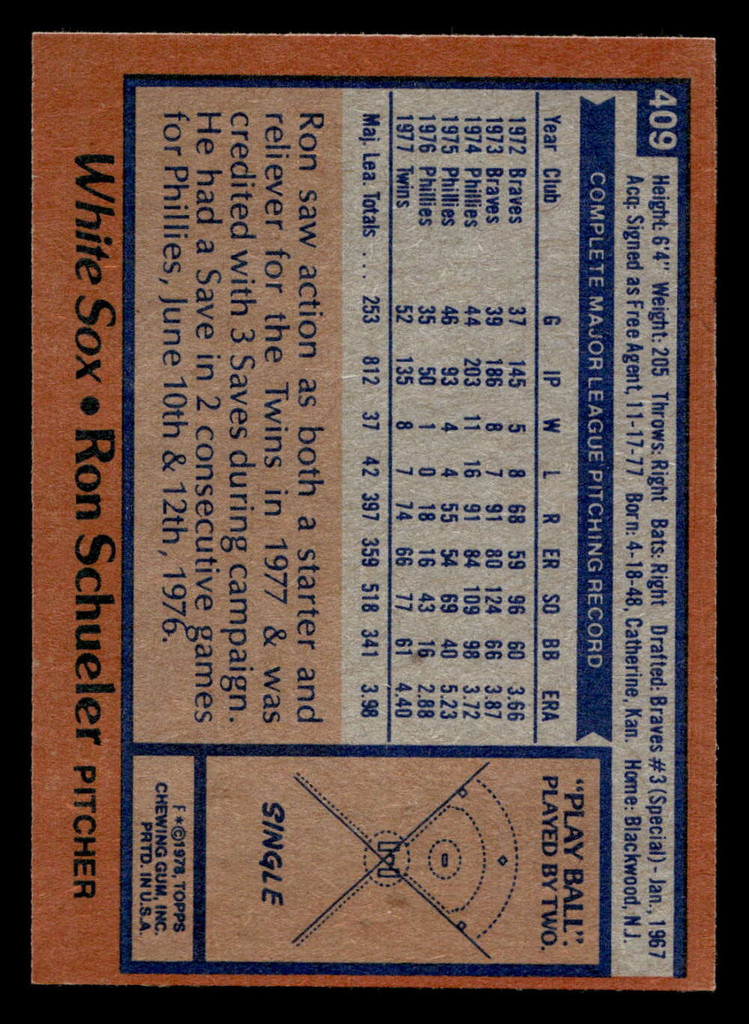 1978 Topps #409 Ron Schueler Near Mint+ 