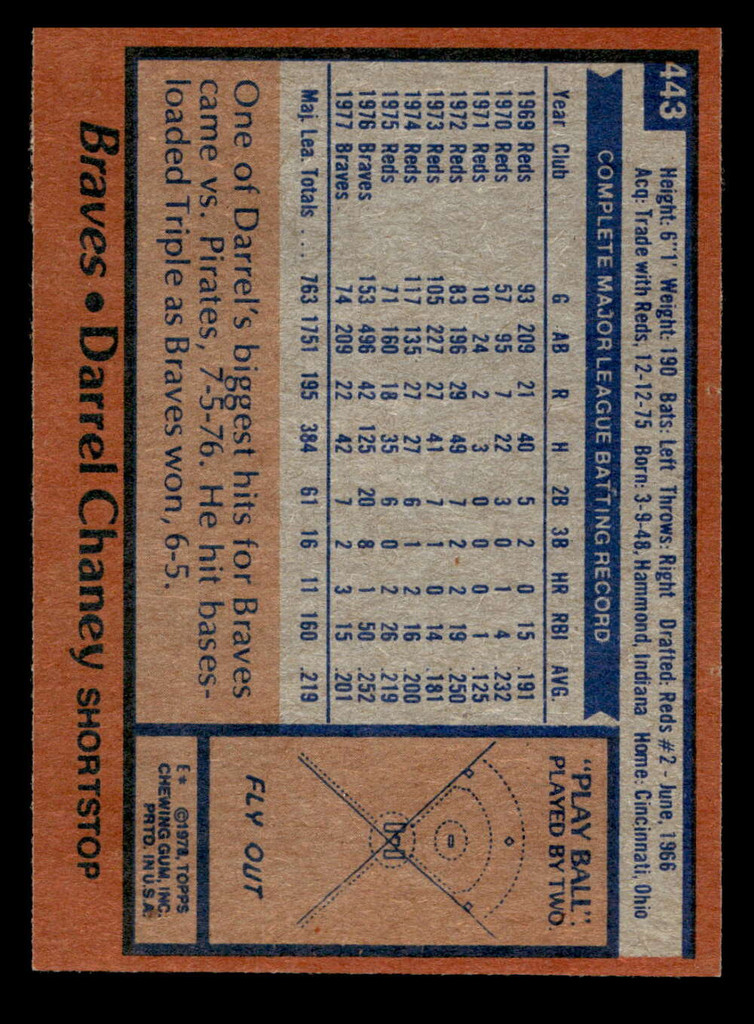 1978 Topps #443 Darrel Chaney Near Mint  ID: 520444