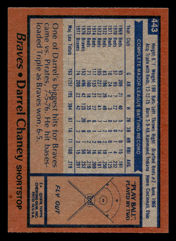 1978 Topps #443 Darrel Chaney Near Mint+  ID: 520446