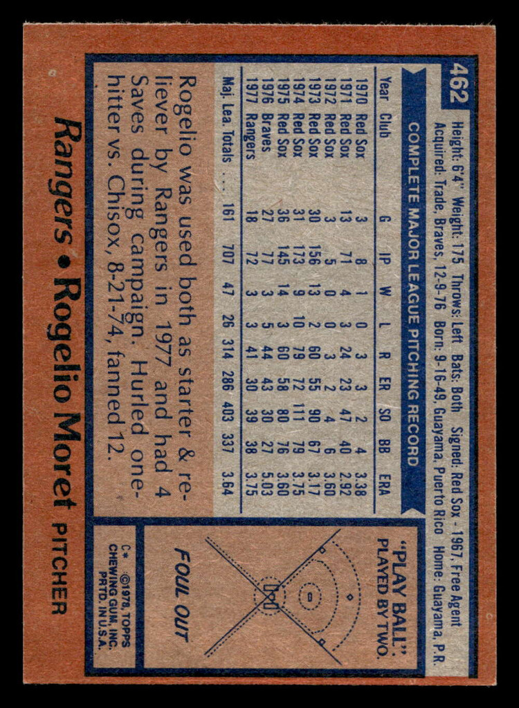 1978 Topps #462 Rogelio Moret Very Good 