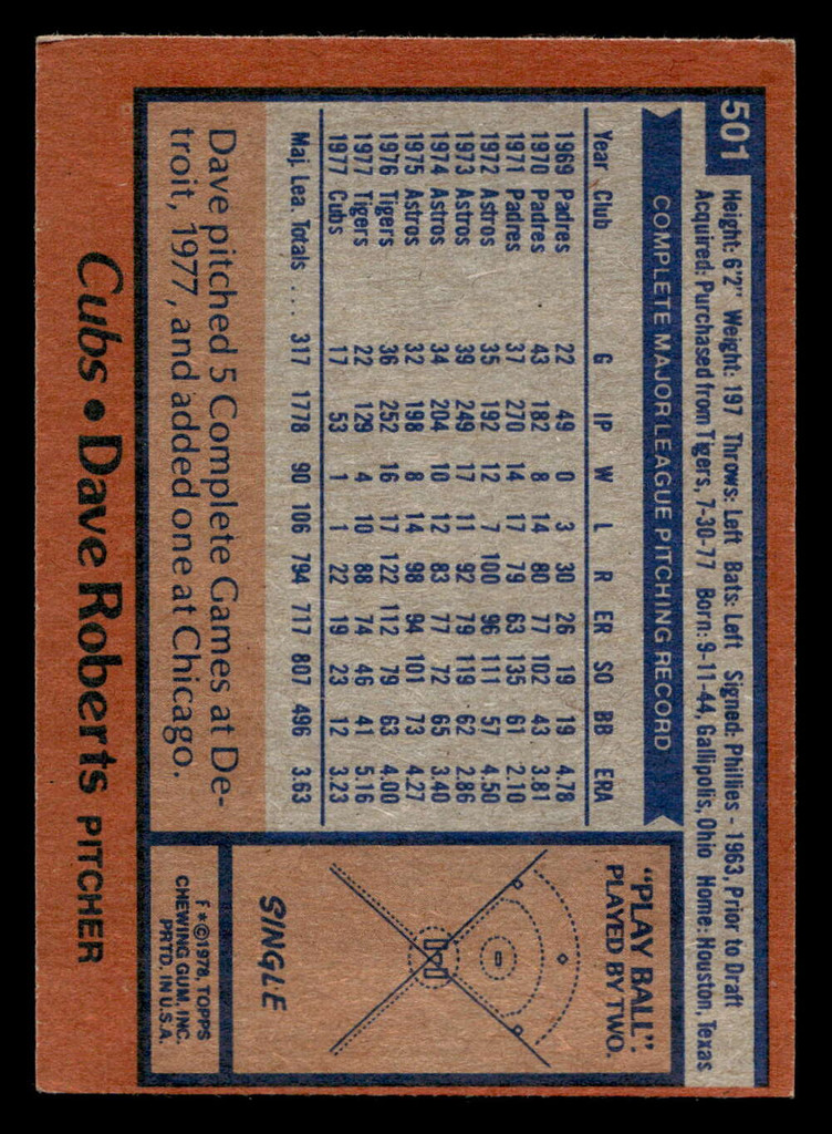 1978 Topps #501 Dave Roberts Near Mint  ID: 520677