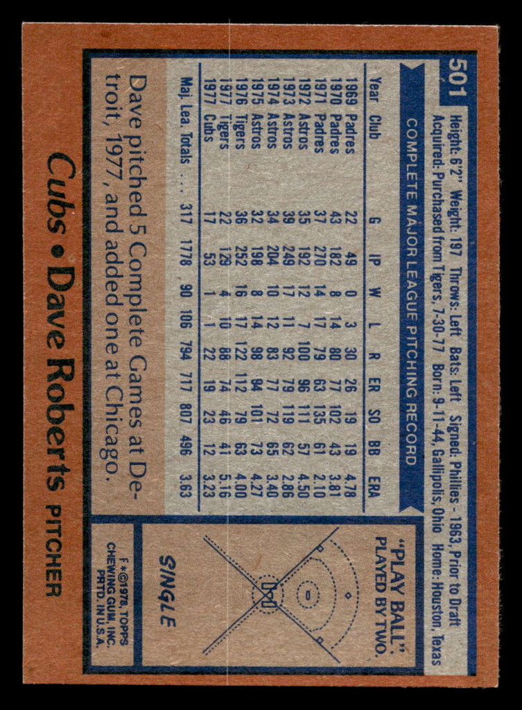 1978 Topps #501 Dave Roberts Near Mint  ID: 520680