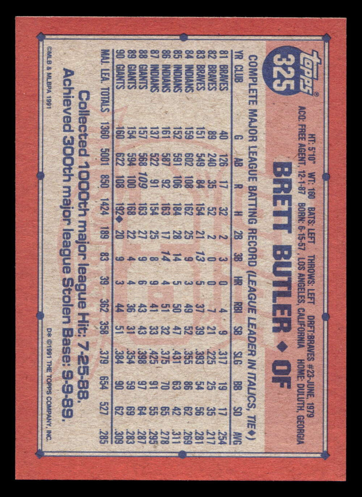 1991 Topps Desert Shield #325 Brett Butler NM-Mint 