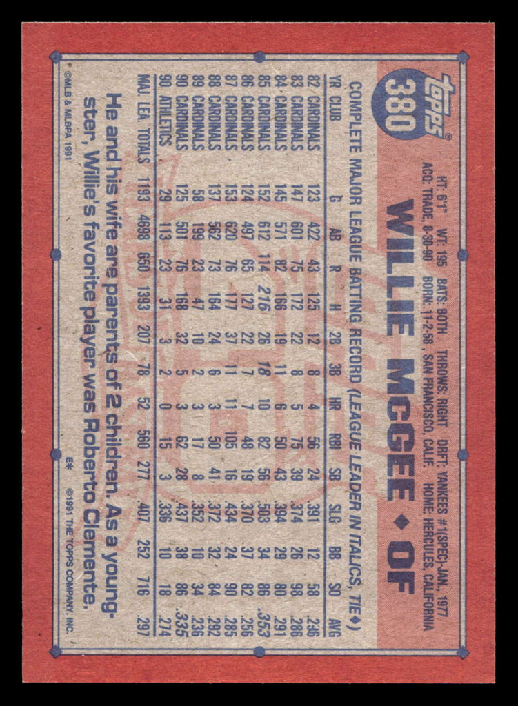 1991 Topps Desert Shield #380 Willie McGee NM-Mint 
