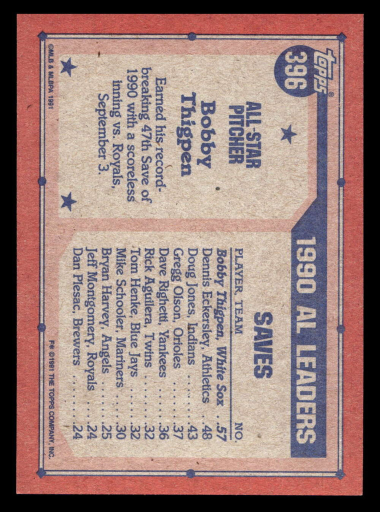 1991 Topps Desert Shield #396 Bobby Thigpen AS Near Mint+ 