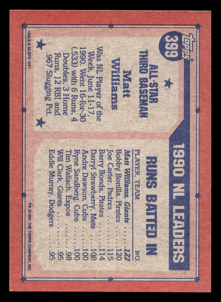 1991 Topps Desert Shield #399 Matt Williams AS NM-Mint 