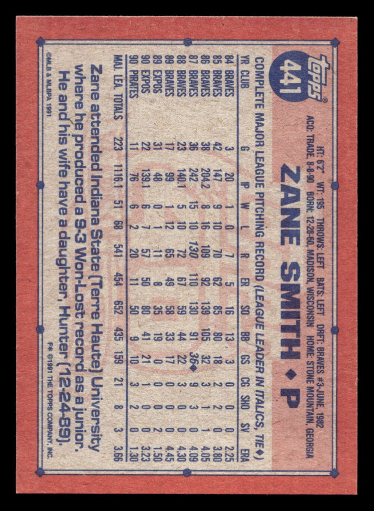 1991 Topps Desert Shield #441 Zane Smith NM-Mint 