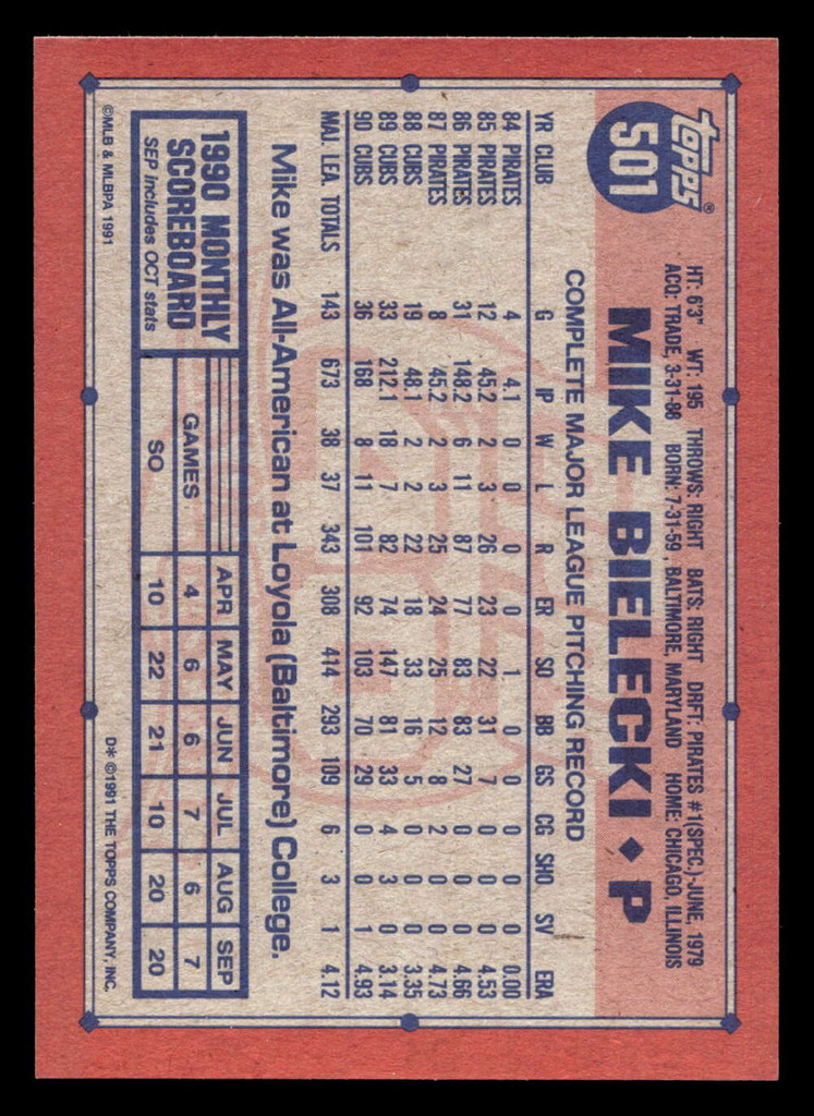1991 Topps Desert Shield #501 Mike Bielecki Near Mint+ 