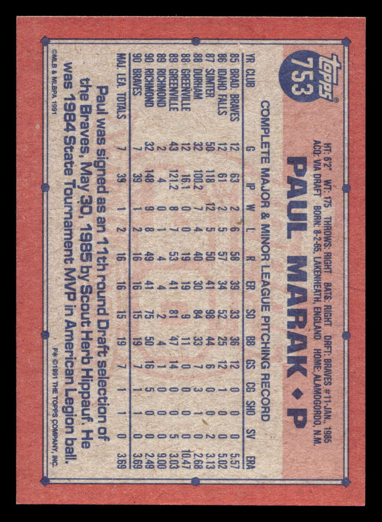 1991 Topps Desert Shield #753 Paul Marak UER Near Mint+ 