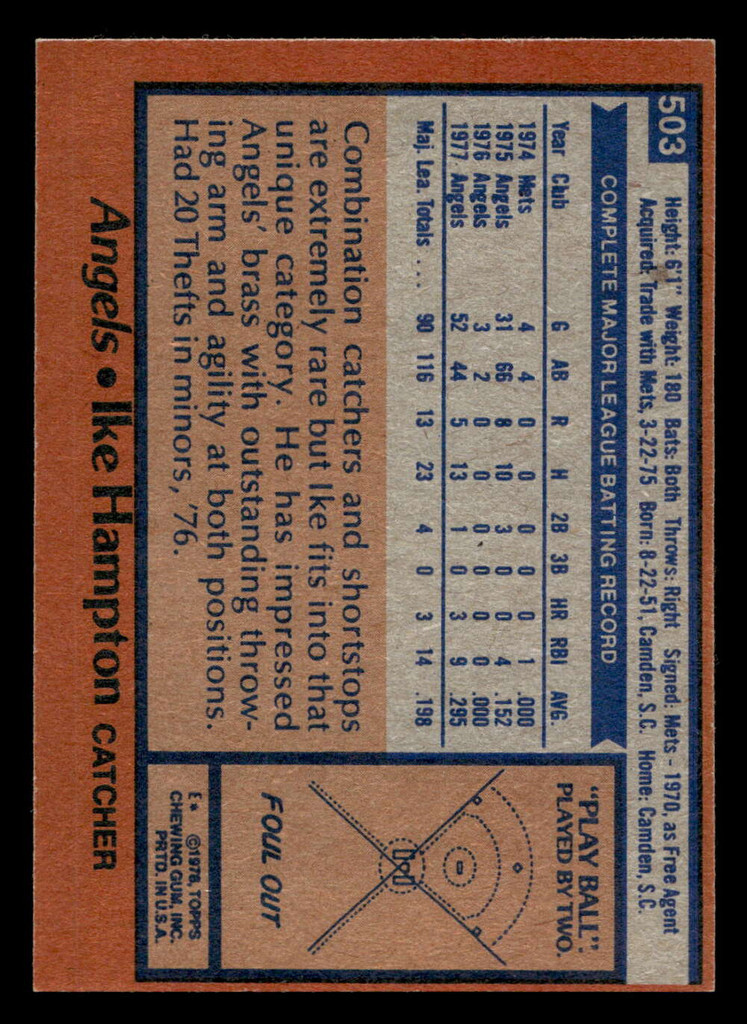 1978 Topps #503 Ike Hampton Near Mint RC Rookie  ID: 521035