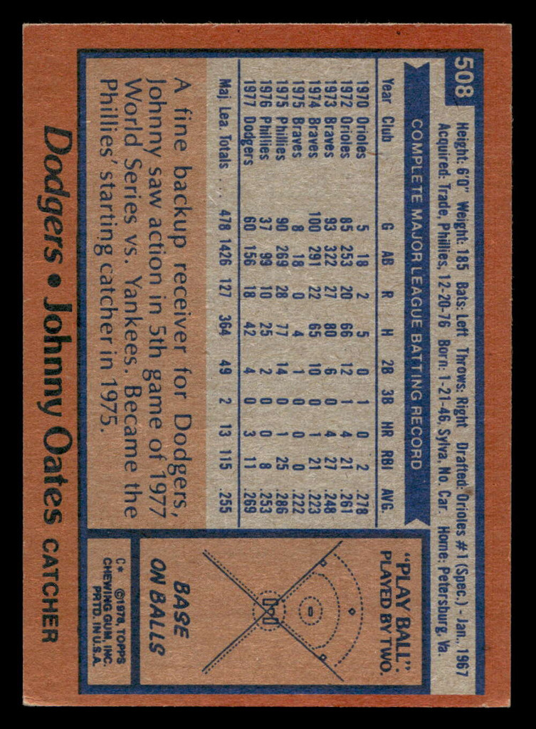 1978 Topps #508 Johnny Oates Ex-Mint  ID: 521054