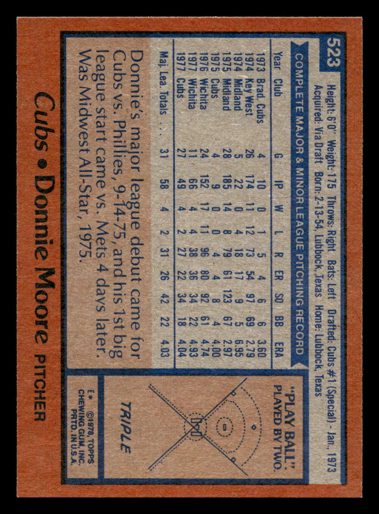 1978 Topps #523 Donnie Moore Near Mint+ RC Rookie  ID: 521113