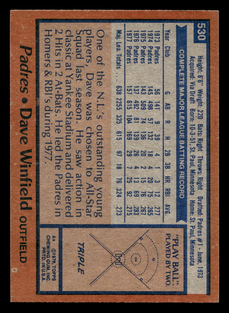 1978 Topps #530 Dave Winfield Ex-Mint  ID: 521144