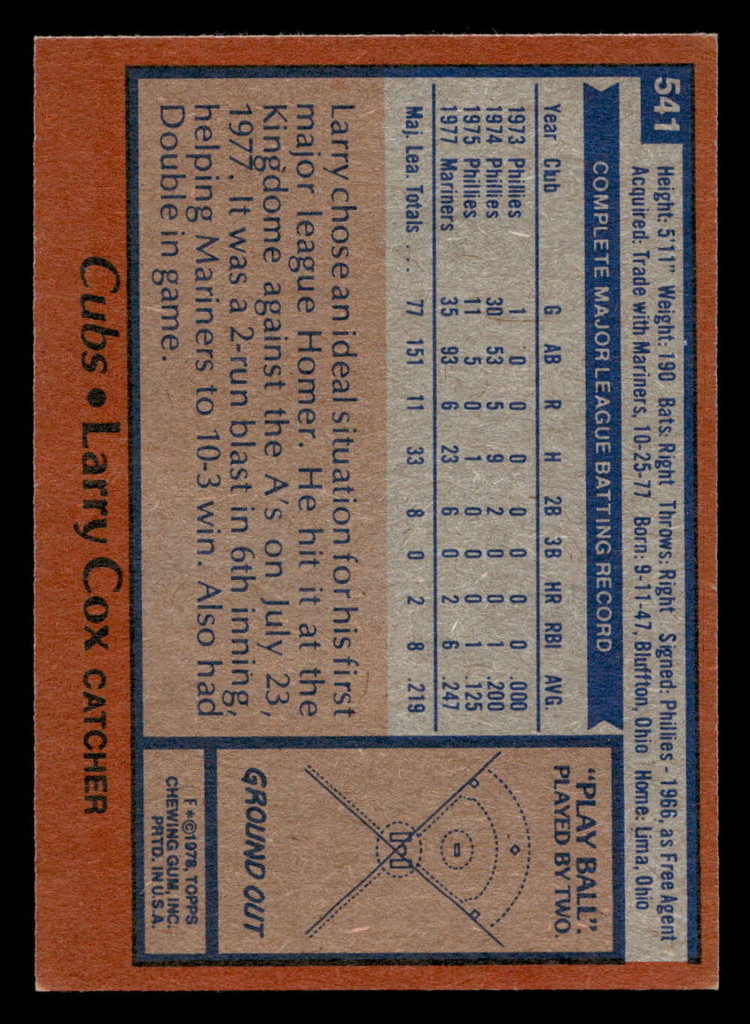 1978 Topps #541 Larry Cox Ex-Mint 