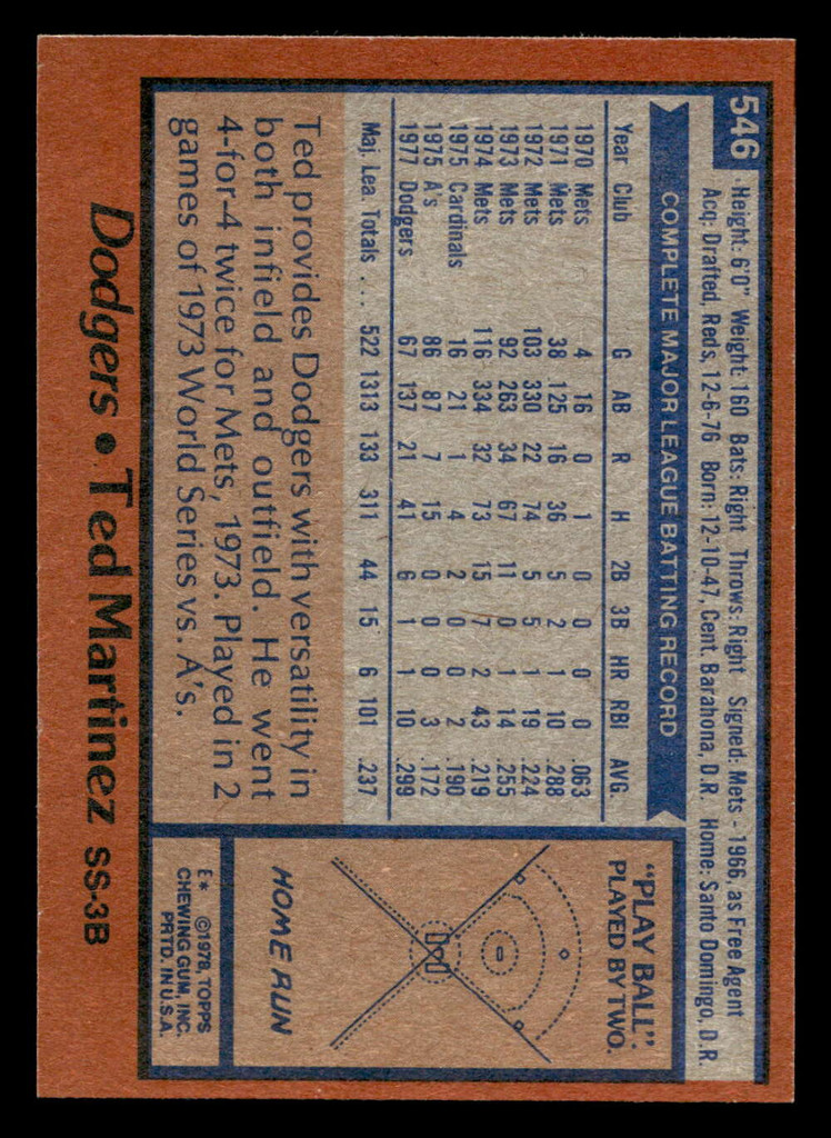 1978 Topps #546 Ted Martinez Near Mint  ID: 521208
