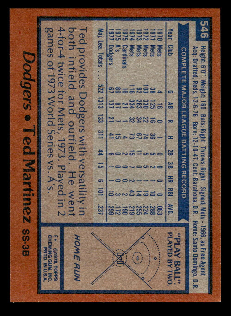 1978 Topps #546 Ted Martinez Near Mint+  ID: 521209