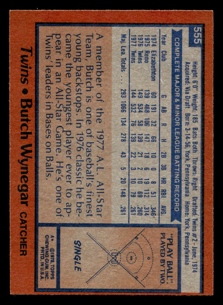 1978 Topps #555 Butch Wynegar Near Mint  ID: 521244