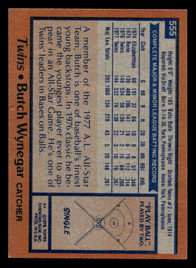 1978 Topps #555 Butch Wynegar Near Mint  ID: 521245