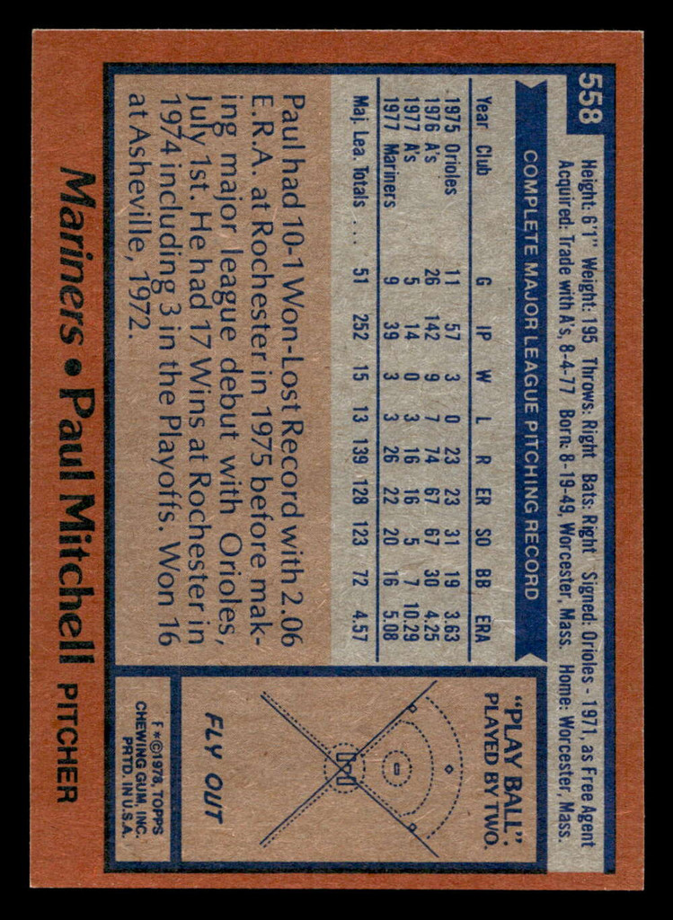 1978 Topps #558 Paul Mitchell Near Mint+  ID: 521256