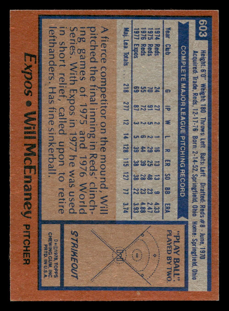1978 Topps #603 Will McEnaney Near Mint  ID: 521429