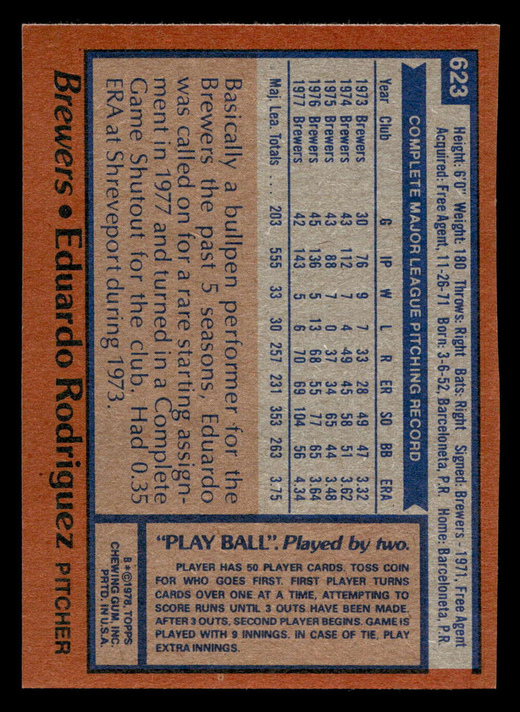 1978 Topps #623 Eduardo Rodriguez Ex-Mint  ID: 521508