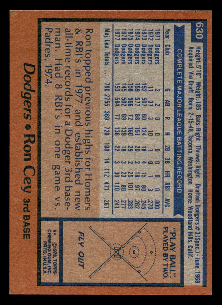 1978 Topps #630 Ron Cey Near Mint+  ID: 521539