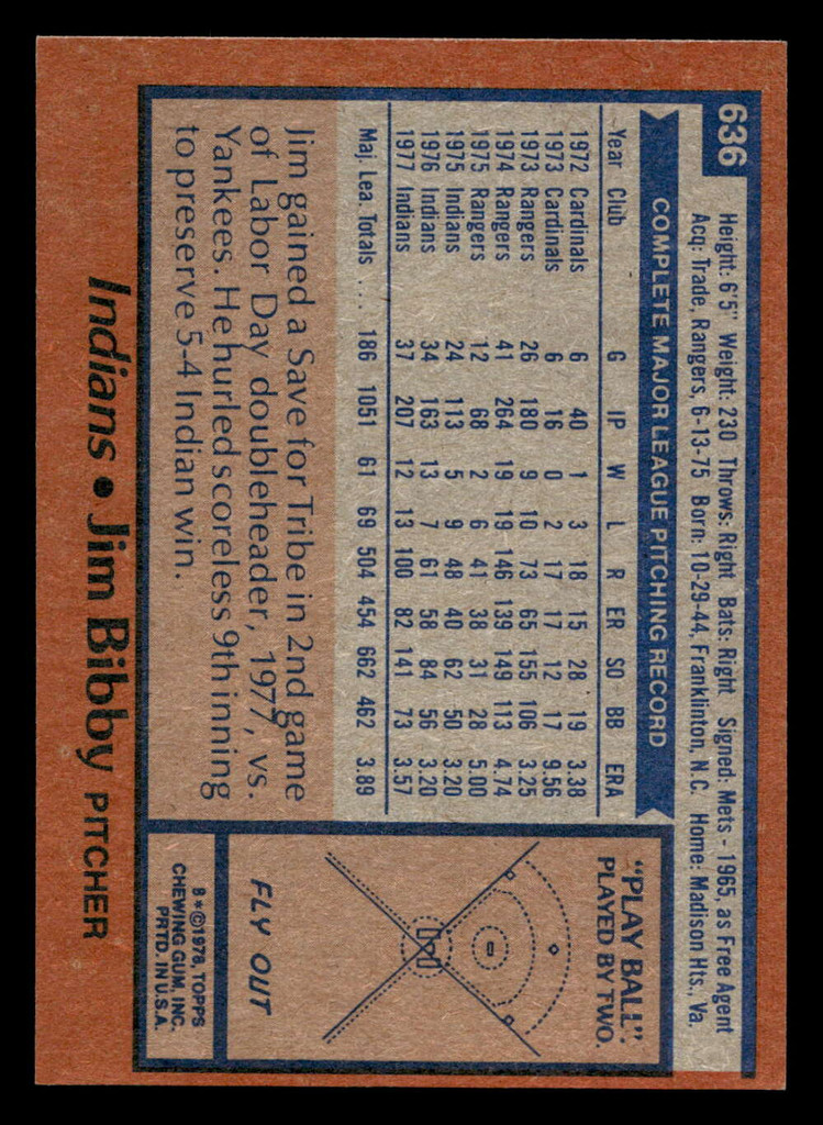 1978 Topps #636 Jim Bibby Near Mint  ID: 521561