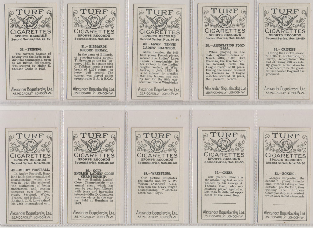 1925 Turf Cig. Sports Records Series 2 Lot of 10 of 50  #*sku37199